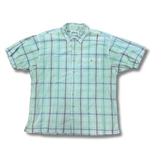 Painters Shirt Mens L Mint Plaid Button Up Short Sleeve Cotton Casual Beach